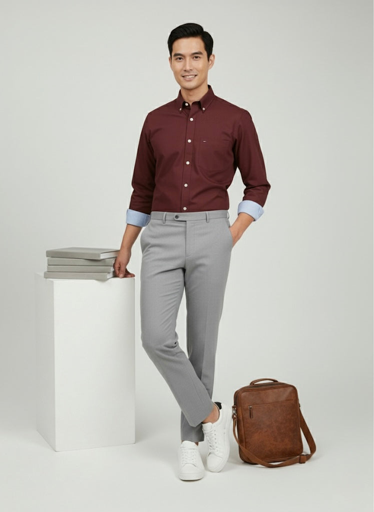 Men's Wine Button-Down Shirt